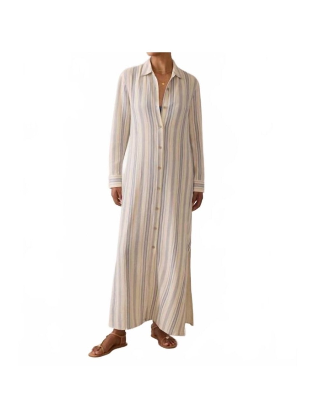 NEW FAHERTY dune cotton gauze isla maxi shirtdress in aqua sea stripe